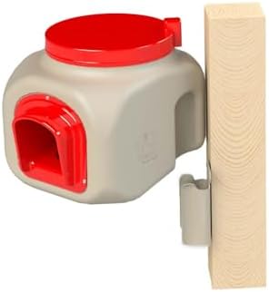 OverEZ Compact Chicken Feeder - Holds 25 Pounds of Feed - Inside or Outside Hen Coop - Large Gravity Fed Automatic Poultry Food Dispenser - No Waste Rainproof Design