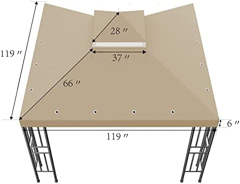 Sumfaller 10x10 FT Gazebo Replacement Canopy Top Cover Double Tiered Canopy Top Cover for Outdoor BBQ Roof Cover Grill Shelter (Brown)