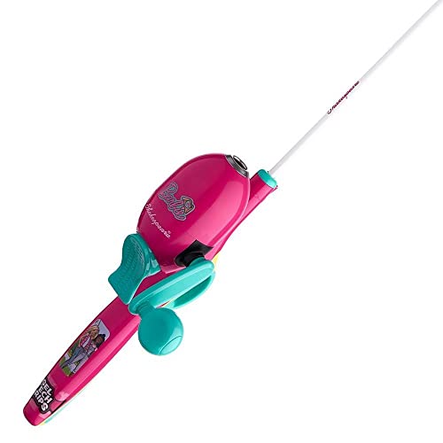 Shakespeare Mattel Barbie Kit 2'6" Spincast Combo for Kid, Gel-Tech Comfort Grip Handle, Safety Hook Keeper, Includes Practice Casting Plug