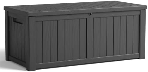 120 Gallon Resin Deck Box, Lockable Patio Outdoor Storage Box for Furniture, Garden Tools and Tools Storage, Waterproof Outside Storage Boxes - Black