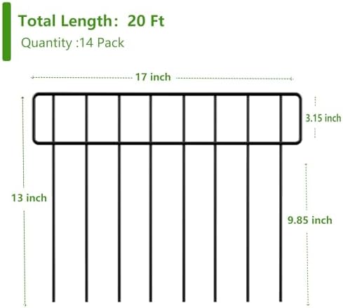 20Ft(L) X 13Inch(H) Animal Barrier Fence, 14 Pack Garden Fence, Metal Garden Edging Fence Border, No Dig Fencing for Dog Rabbits Ground Stakes Defense and Outdoor Patio Fence Extension
