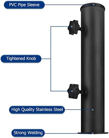 SLIIMU Universal Granite Umbrella Stand Tube Outdoor,Outside Stone Umbrella Stainless Steel Tube Base,Heavy Duty Marble Flag Pole Stake Holder,Table Umbrella Tube Bracket,DIY Umbrella Tube Mount-Black