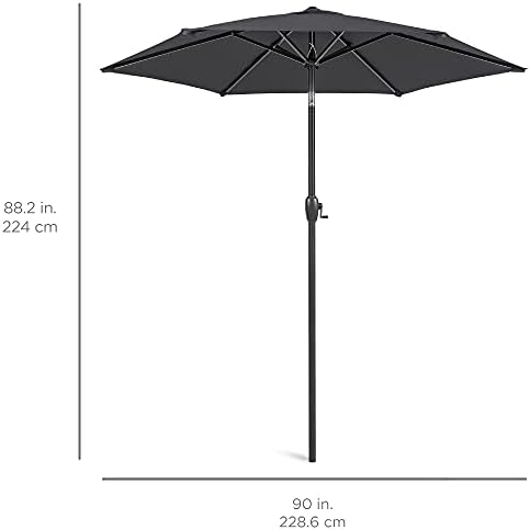 Best Choice Products 7.5ft Heavy-Duty Round Outdoor Market Table Patio Umbrella w/Steel Pole, Push Button Tilt, Easy Crank Lift - Gray
