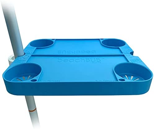 Tray Table System with 4 Cup Holders - Beach Trip Must Have for Vacation - Easy Clip on & Clip Off Umbrella