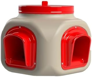 OverEZ Compact Chicken Feeder - Holds 25 Pounds of Feed - Inside or Outside Hen Coop - Large Gravity Fed Automatic Poultry Food Dispenser - No Waste Rainproof Design