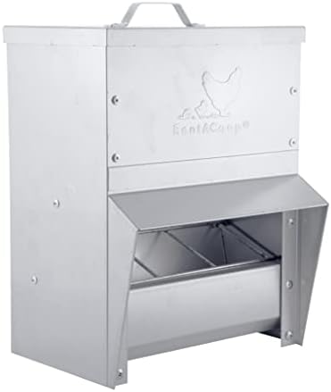 RentACoop Metal Trough Feeder with Lid - Outdoor Use, Rainproof - Suitable for Chicken, Bantams, Poultry, Pheasants, and Turkey - 10lb Capacity
