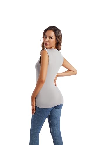 MANCYFIT Thermal Tank Top for Women Fleece Lined Underwear Soft Camisole Baselayer Undershirts Sleeveless Winter Vest Grey Large