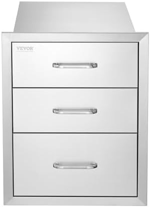 VEVOR 18x23 Inch Outdoor Kitchen Stainless Steel Triple Access BBQ Drawers with Chrome Handle, 18 x 23 x 23 Inch