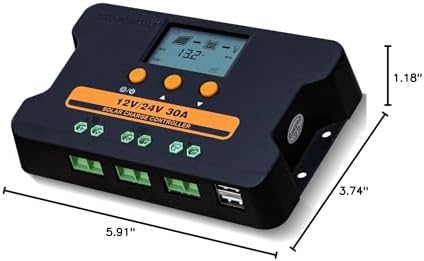 ECO-WORTHY Solar Charge Controller 30A Solar Panel Custom Battery Regulator, Dual USB Port Auto 12V/24V PWM for FLD/LiFePO4/SLD/GEL RV Solar System
