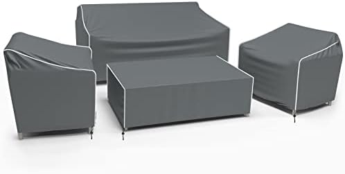 Gasadar Patio Furniture Cover 4-Piece Set, Heavy Dut 600D Outdoor Furniture Cover Waterproof for Lawn Patio Chairs, Loveseat and Coffe table, Grey