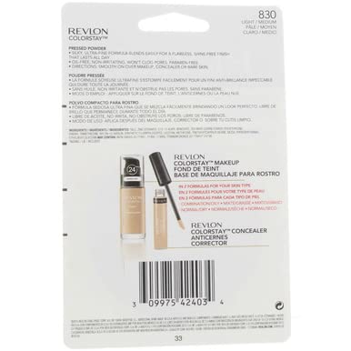 Revlon ColorStay Pressed Powder with SoftFlex, Light Medium 830, 0.3 Ounces (Pack of 2)