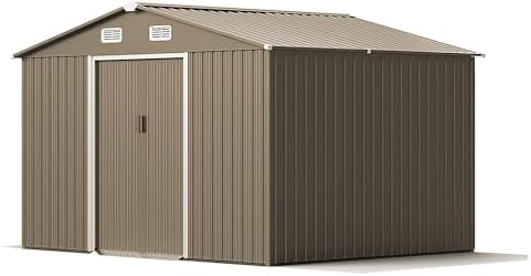 Gotland 10FT x 8FT Metal Storage Shed, Outdoor Storage Shed with Lockable Slide Doors & 2 Windows, Utility and Tool Shed with Slooping Roof for Garden, Backyard, Patio, Lawn