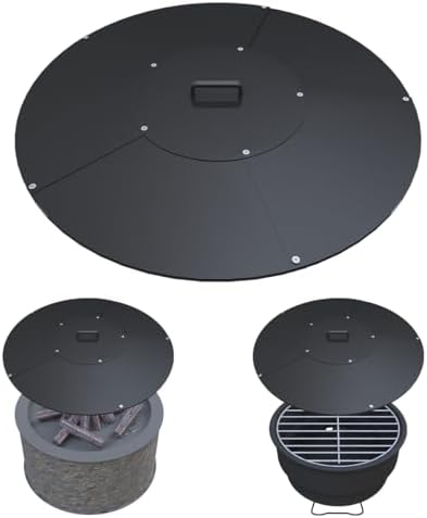 Round Fire Pit Lid, 32" Metal Cover with Handle Fits for Bonfire Pits or Fire Tables, All-Weather Resistance Outdoor Firepit Accessory, Smokeless Fire Pit Cover Doubles as Tabletop
