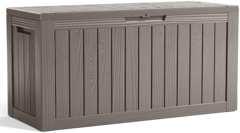 80 Gallon Resin Deck Box, Lockable Patio Outdoor Storage Box for Furniture, Garden Tools and Tools Storage, Waterproof Outside Storage Boxes - Grey