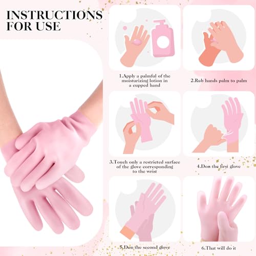 Gjinxi 2 Pairs Silicone Gloves for Dry Cracked Hands - Moisturizing Hand Care Spa Gel Gloves for Women After Pedicure - Pink & White