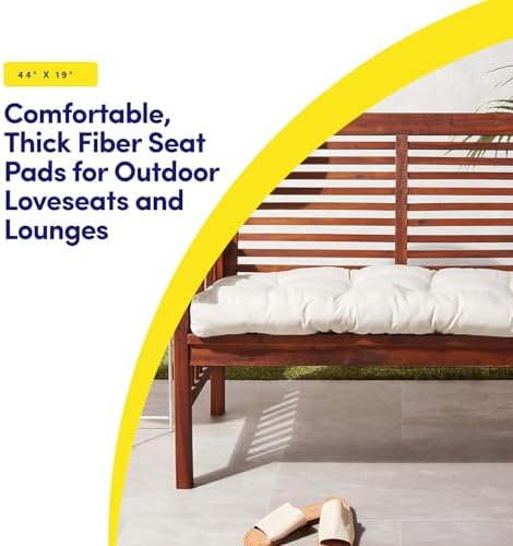 Sweet Home Collection Patio Chair Cushions Outdoor Loveseat Lounge Seat Pads Premium Comfortable Thick Fiber Fill Tufted 44" x 19", 1 Count (Pack of 1), Cream