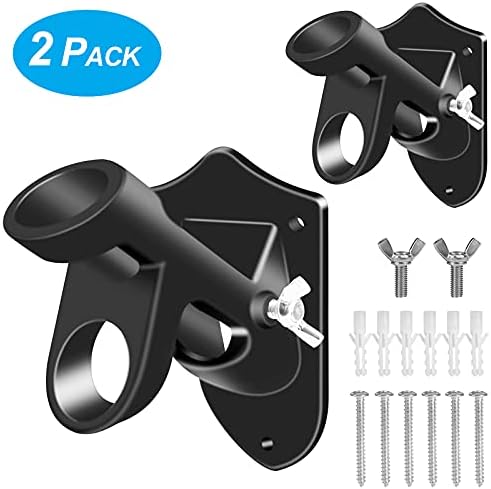 Flag Pole Holder Brackets, BONWIN 1" Flag Pole Mounting Bracket with Hardwares for House Wall Mount, 1" Inner Diameter, Two Positions & Aluminium Alloy, Rust Free Coated (Black - 2 Pack)