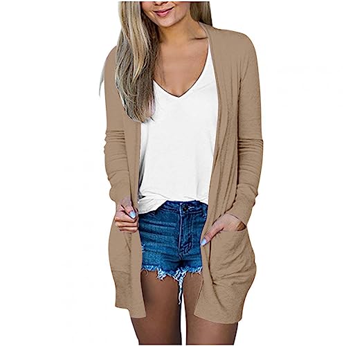 Lightweight Cardigan for Women 2024 Fall Casual Solid Long Sleeve Open Front Cardigans Outwear with Pockets