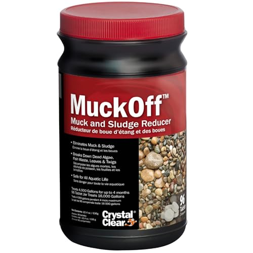 CrystalClear MuckOff, Natural Pond Muck Treatment, Water Garden, Fountain & Bird Bath Sludge Remover, Living Beneficial Bacteria Clarifier with Enzyme, Fish, Aquatic Animal, & Pet Safe, 96 Tablets