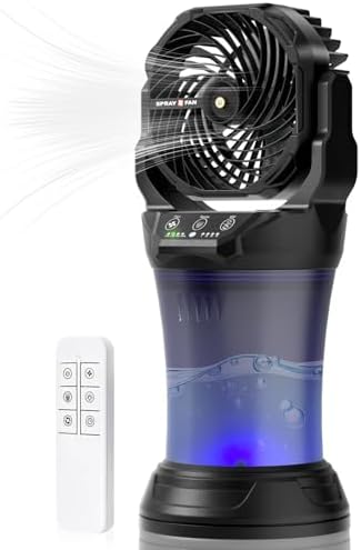 Portable Misting Fan with 30000mAh Battery, 2L Water Tank, Remote Control, RGB Light – 4 Wind Speeds, 4 Spray Modes (Continuous/3S/5S/7S), 120° Adjustable, Ideal for Camping, Patio & BBQ