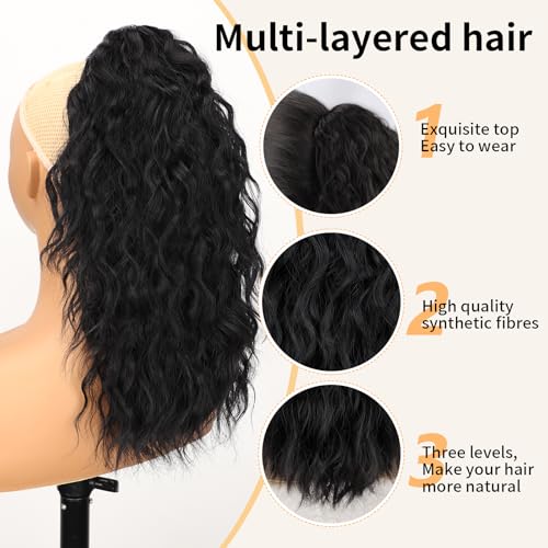ORSUNCER Ponytail Extension Claw 30" Curly Pony Tail Clip in Claw Hair Extensions Fluffy Natural Looking Synthetic Hairpiece for Women Light Brown Highlight