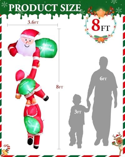 8 FT Hanging Christmas Inflatables Outdoor Decoration, Climbing Santa with Build-in LED, Blow Up Inflatable for Xmas Party, Holiday, Outdoor, Indoor, Yard, Garden, Lawn