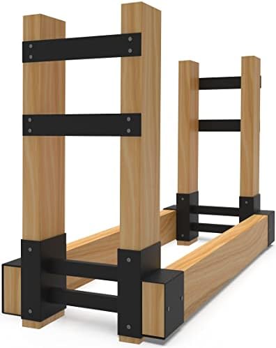 Outdoor Firewood Rack Brackets Kit for Fire Wood Pile Storage, Adjustable Log Stacking Stand Holder for 2x4 Lumber, Black, Set of 2