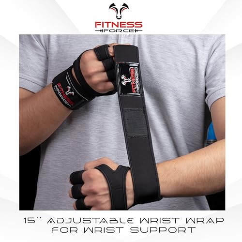 FITNESS FORCE Ventilated Gym Gloves for Men with Built-in Wrist Support for Workouts Weightlifting Gloves Workout Gloves for Women Exercise Fitness Gloves Perfect for Powerlifting, Cross Training
