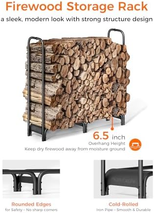 Firewood Rack,4ft Heavy Duty Fire Wood Storage Racks for Indoor Outdoor,Metal Log Holders for Firewood,Fireplace Wood Pile Storage Stacker Organizer, Black