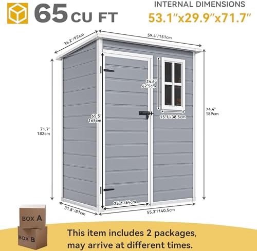 DWVO 5x3ft Resin Outdoor Storage Shed with Floor, Waterproof Lockable Storage Shed with Window, Plastic Outside Tool Storage for Garden, Backyard, Patio, Lawn, Gray