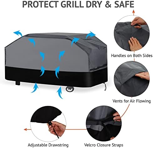 Heavy Duty Grill Cover 76 Inch, 600D Oxford Water Resistant UV & Fade Resistant BBQ Cover for Weber Char-Broil Dyna Glo Nexgrill Charcoal Gas Grill (76”W x 28”D x 46”H, Gray/Black)