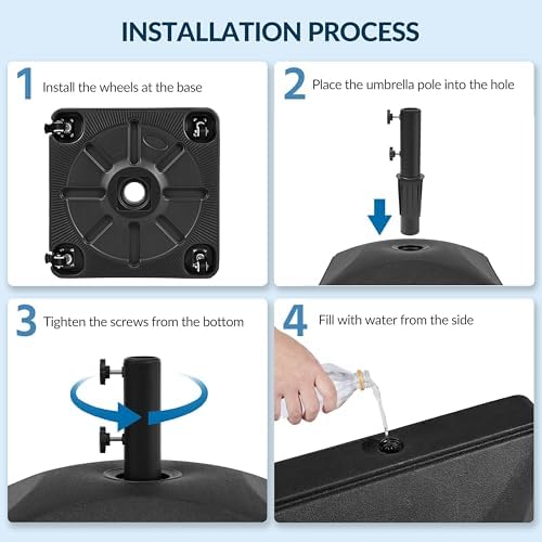 Yaheetech Fillable Mobile Umbrella Base, Heavy Duty Patio Umbrella Pole Holder for Outdoor 4 Wheels, 2 Locks 2 Knobs 123lb Capacity for Deck, Poolside, Garden, Black