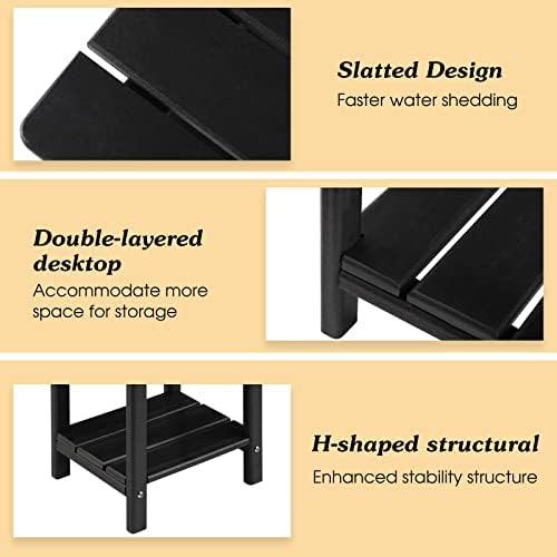 Adirondack Outdoor Side Table, 2-Tier Sturdy Patio End Table Weather Resistant, 16.5" Solid Side Table for Patio, Pool, Porch