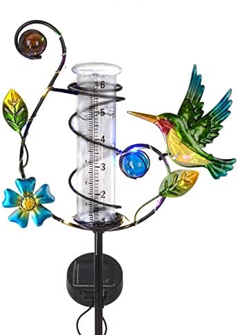 Stargarden Hummingbird Rain Gauge Outdoor Solar LED Lights Rain Gauge Decorative Waterproof for Yard Garden Patio Lawn