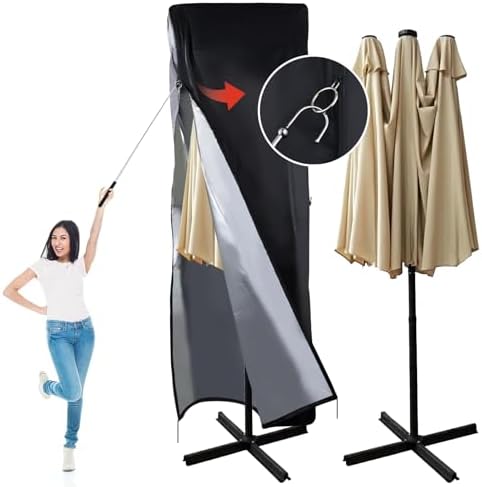Patio Umbrella Parasol Cover, 420D Waterproof Outdoor, Fits 13-15 ft Double-Sided Large Umbrella, Garden, Top Vent, Zipper, Windproof Anti-UV