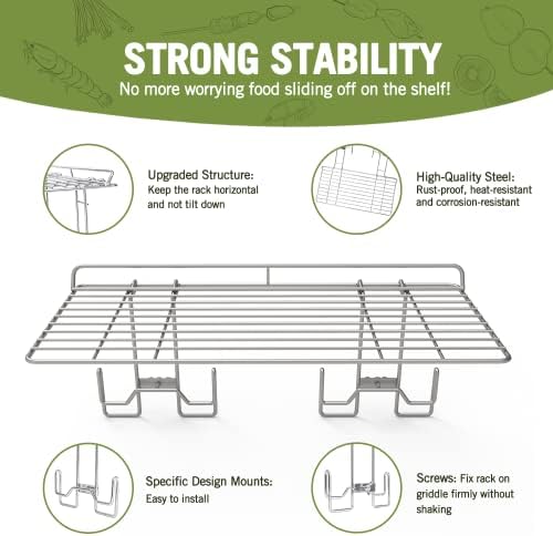 Geesta 2Pcs Blackstone Griddle Warming Rack, Heavy Duty Steel Grill Warming Rack Compatible with 17/22/28/36 Inch Blackstone Griddles and Most Tabletop Flattop Griddle Accessories