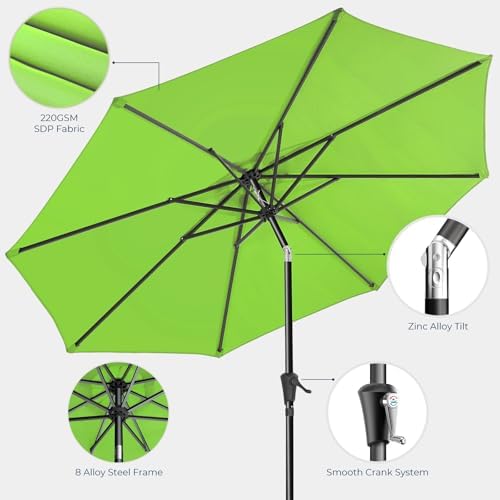 HOMSHADE 9ft Outdoor Patio Umbrella - Market Table Pool Deck Umbrella UPF50+ UV Protection with Push Button Tilt, Crank and 8 Sturdy Ribs (Apple Green, No base)