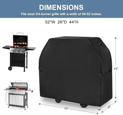 Grill Cover for Outdoor Grill,BBQ Gas Grill Cover 52 Inch,Heavy Duty Waterproof UV & Fade Resistant Barbecue Cover Fit for Weber Char-Broil Nexgrill Brinkmann and More Outside(Black).