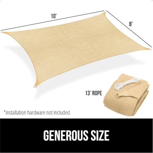 GORILLA GRIP Heavy Duty Sun Shade, UV Protection Fade Tear and Rust Resistant Rectangle Sunshade Canopy, Curved Edges Blocks Sunlight, Breathable Sail, Outdoor Patio, Lawn Garden, 8x10 FT Sand