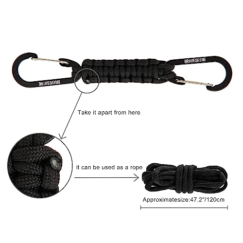 BRAVESHINE 1 Black 1 Orange Paracord Keychain Hooks Carabiner Clips, Lanyard Hanger D Ring Heavy-weight Stroller Hooks Holder for Water Bottle, Key, Backpacks, Tools, Men, Women