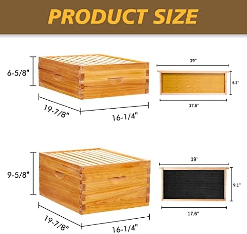 10-Frame Langstroth Beehive Dipped in 100% Beeswax, Complete Bee Hives and Supplies Starter Kit Includes 2 Deep Hive Bee Boxes and 1 Bee Hive Super with Beehive Frames and Foundations