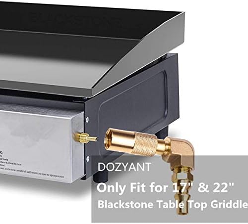 DOZYANT 12ft RV Propane Quick Connect Hose with Elbow Conversion Fitting for Blackstone 17inch and 22inch Table Top Griddle - 1/4 inch Safety Shutoff Valve & Male Full Flow Plug