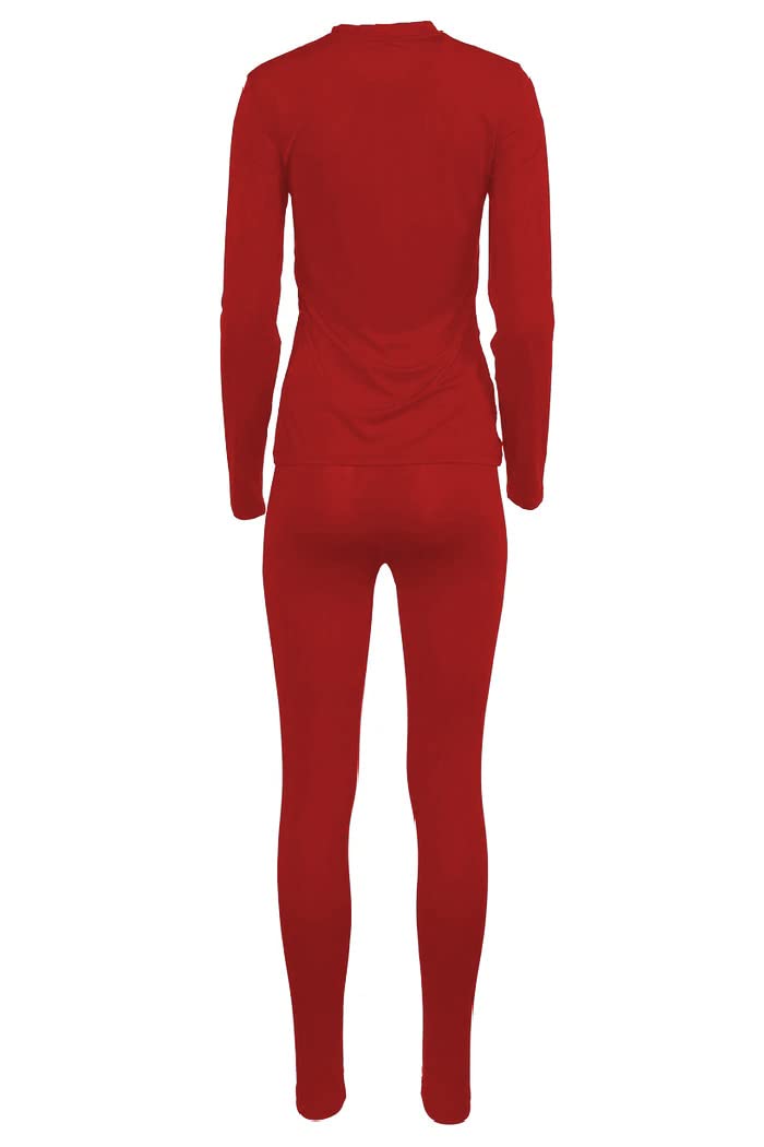 Nautica Women's Long Sleeve Thermal Underwear Base Layer Set (Red, Medium)