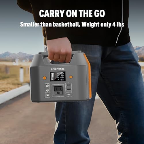 EnginStar Portable Power Station 150W 155Wh Solar Generator 110V 42000mAh Portable Power Bank w/AC Outlet, 6 Outputs External Battery Backup LED Light for Outdoor Camping