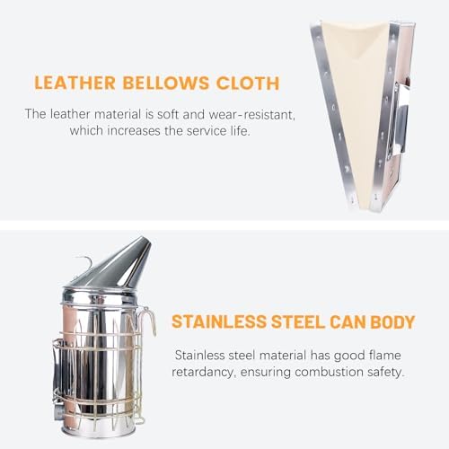 Stainless Steel Bee Hive Smoker with Heat Shield Included 54Pcs Smoker Pellets for Beekeeping Starters Supplies