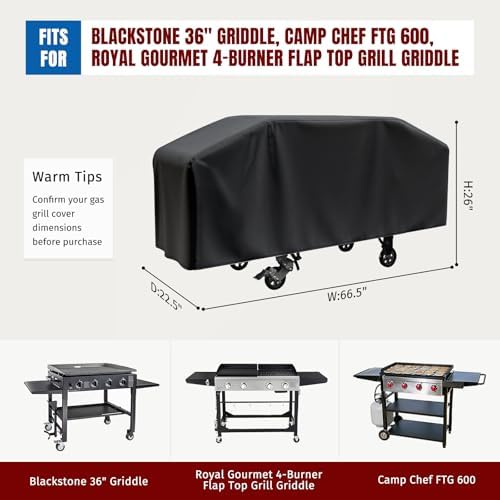 Griddle Cover for Blackstone 36 Inch Griddle and More 4-Burner Flap Top Grills - Waterproof, Lightweight - Click-Close Straps - Black