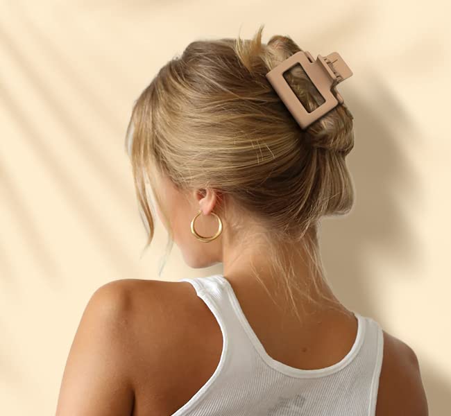 DEPOKA Matte Hair Clips for Women Girls - 2" Rectangle & 1.6" Double Row Teeth Small Jaw Clips, Non-Slip Design for Thin/Fine Hair (White, Khaki, Brown, Black)
