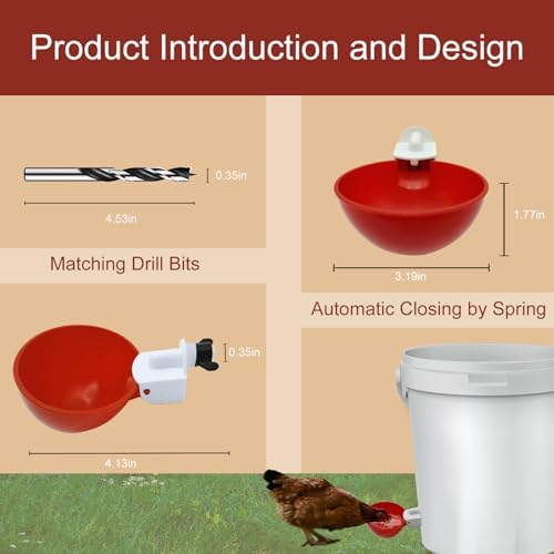 Automatic Chicken Feeder and Waterer Set, 8 Pack Chicken Waterer Cups and 4 Pack Chicken Feeders, DIY Large Chicken Water Feeder, Suitable for Various Poultry, with Mounting Hole Opener