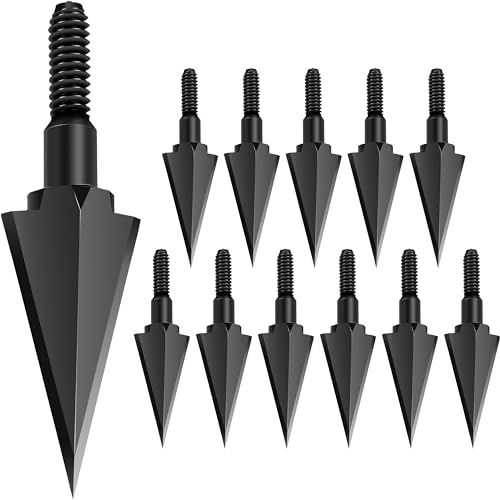 SUNYA Broadheads 100 Grain Steel Archery Arrow Tips for Compound, Recurve Bow & Crossbow, Traditional Screw-in Arrow Heads for Arrows, Pack of 12 in a Storage Case