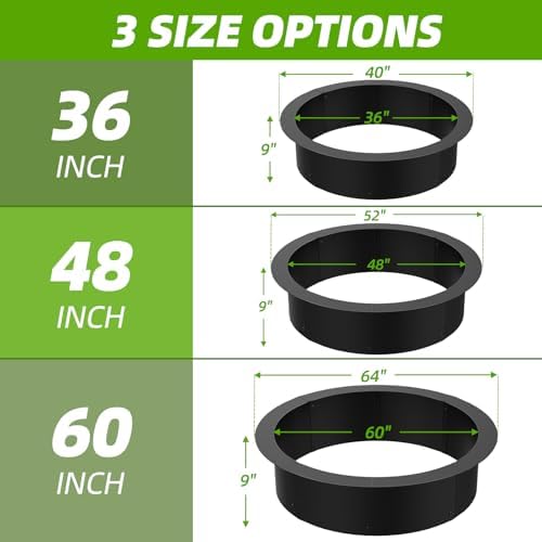 48 inch Inner Fire Pit Ring, 52 inch Outer Large Round Steel Fire Pit Insert Metal Fire Ring Liner Rim Heavy Duty for Outdoor